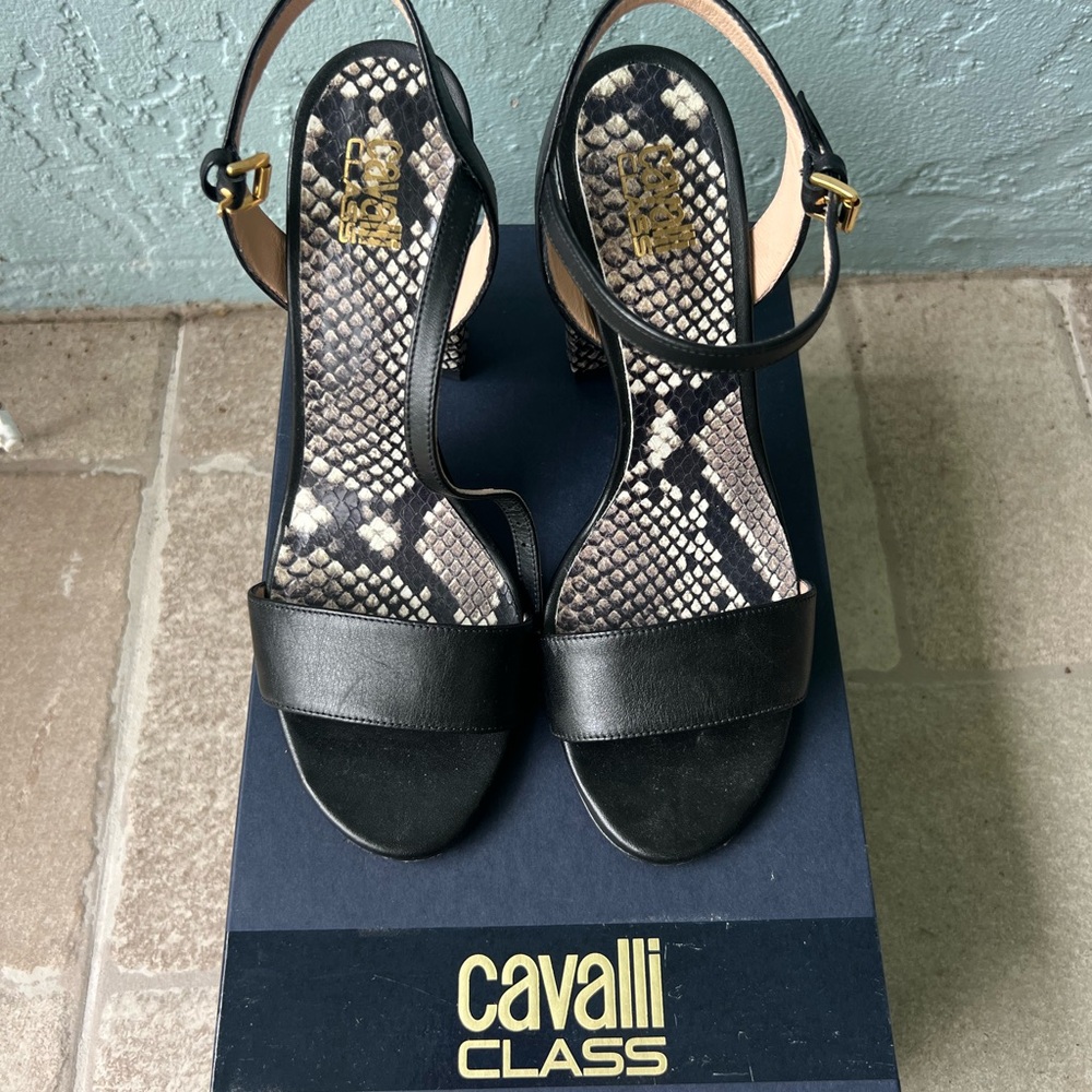 Cavalli Class black high heel sandals